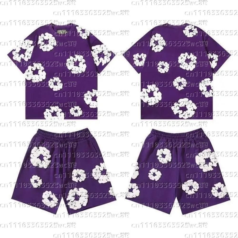 Venta Caliente de Verano Moda Europea y Americana Hip Hop Estampado Conjunto de Manga Corta High Street Holgado Ropa Deportiva