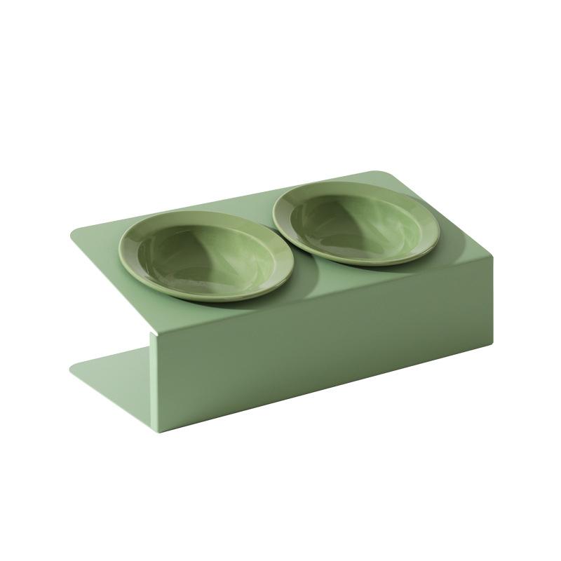 Cat Double Ceramic Bowl with Iron Stand Pet Elevated Raised Food Water Bowls Small Dogs Drinking Eating Feeding Supplies