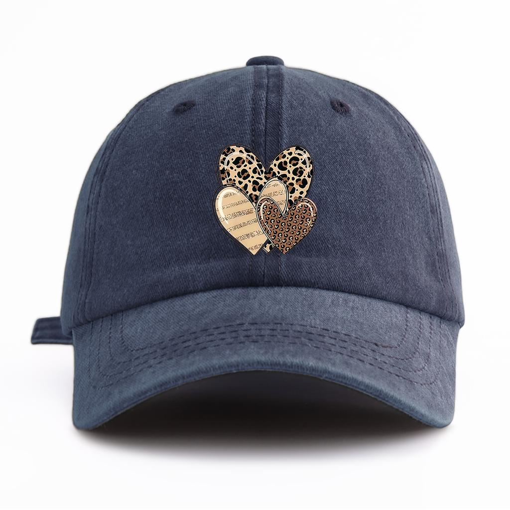 1pc Leopard Heart Print Washed Baseball Cap for Adults, Minimalist Retro Style Casual Soft Adjustable Dad Hat, Perfect As Gift