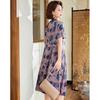 Pasiter Summer Chinese Style V-neck Qipao Button Printed Midi Dress
