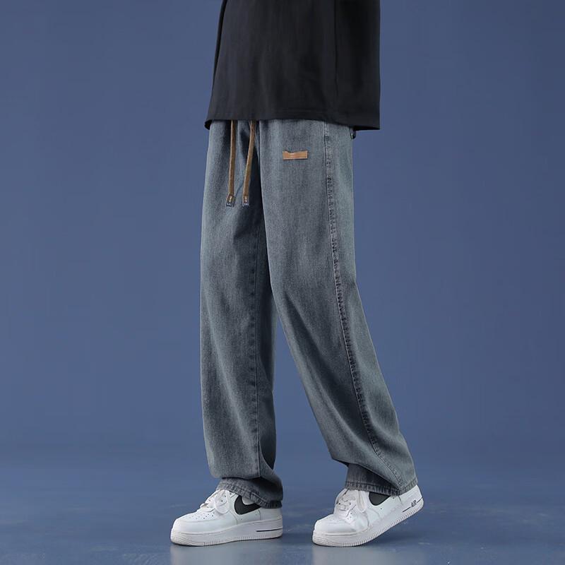 VUUG Men's Casual Loose Fit Straight Wide-Leg Denim Cargo Pants