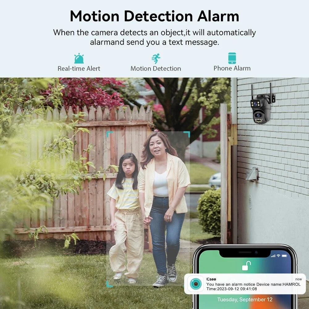 New EU 4K 8MP WIFI PTZ IP Camera Dual Lens With Dual Screen Ai Human Auto Tracking Color Nightvision ICsee Outdoor Surveillance Camera