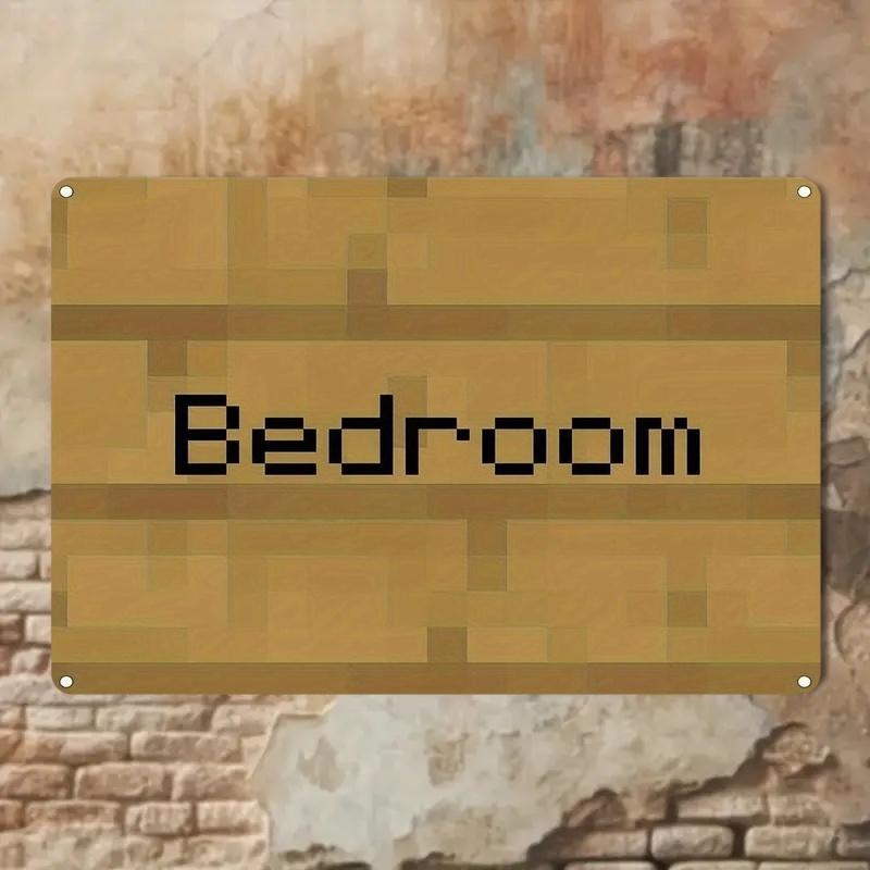 Vintage Pixel Art Bedroom Sign - 20.32x30.48 Cm Mini Metal Wall Decor with Mosaic Wood Texture Design, Easy To Install for Home