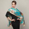 Cachecois Women Blue Silk Scarf Bronzing Printing Autumn And Winter  Ladies Pure Silk Long Scarf Foulard All-Match Blue