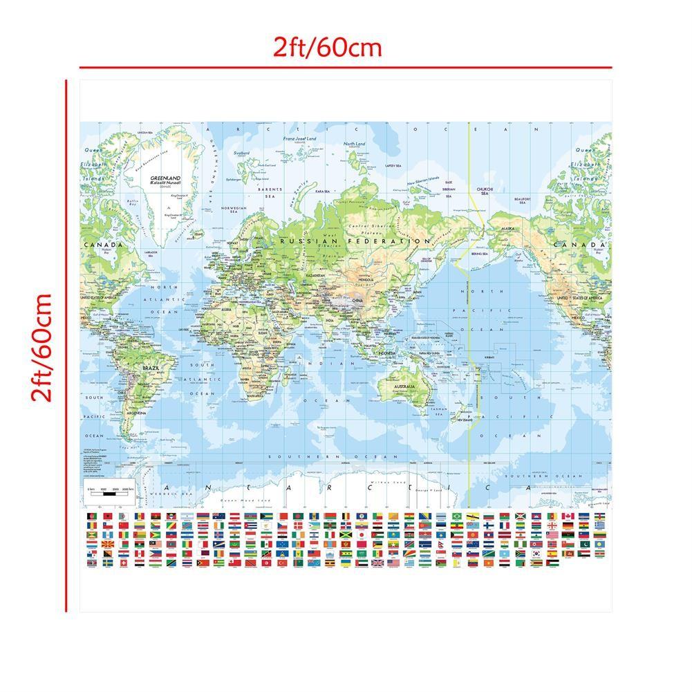 World Map-Geographic Map with Cities,Wall Hanging,Frameless,Home Decor,Study,Geographical Tools,Tourism/education Tools