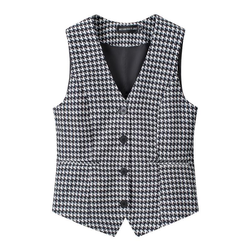 2025 Spring Elegant Collarless Single-Breasted Polyester Cardigan Vest with Pockets for Women - Commuter Style