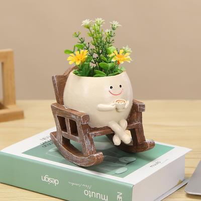Rocking Chair/Swing Face Succulent Pot Succulent Planter Cute Resin Head Planters Home Garden Supplies for Indoor Outdoor Plants