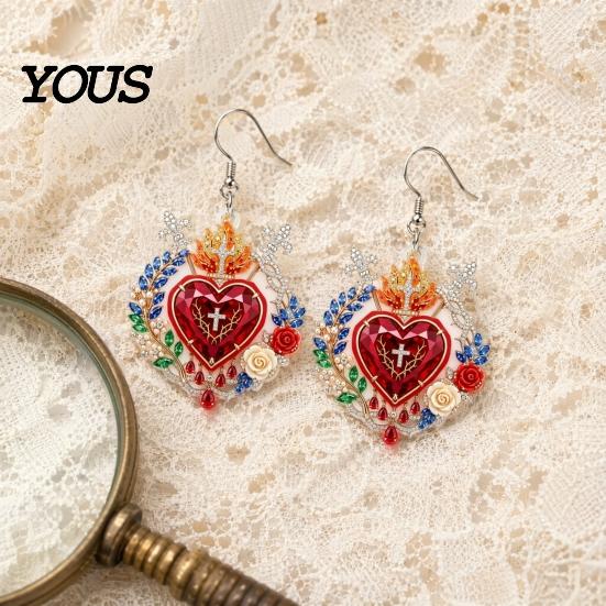 Fine Workmanship Jewelry 1 Pair Faux Crystal Heart Earrings, Red Baroque Drop Earring, Little Black Dress Earrings Large Dangle Victoria Halloween