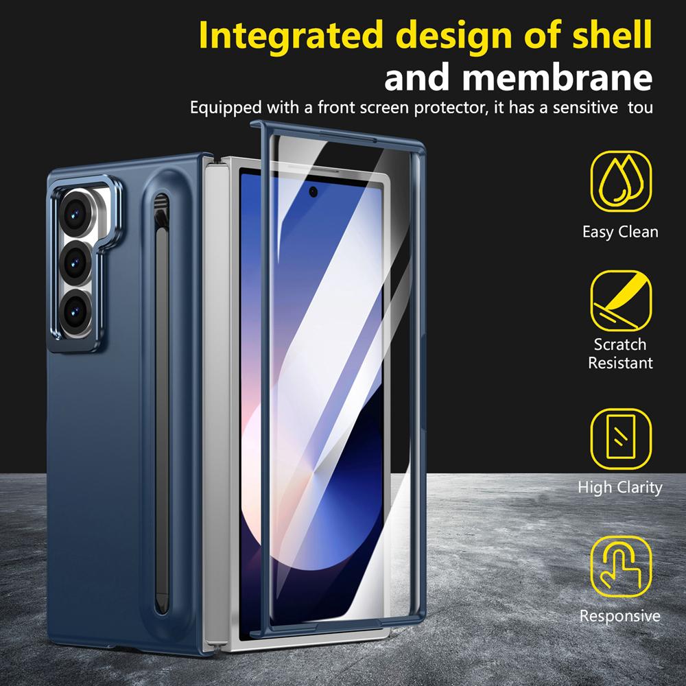 KEYSION with Touch Pen Case for Samsung Galaxy Z Fold 6 5 5G Hard PC Kickstand Phone Cover With Tempered Glass Screen Protector