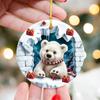 2D Christmas Round Pendants Acrylic Elk Christmas Break Through Ornament Penguin Printed Polar Bear 2D Acrylic Hanging Ornaments
