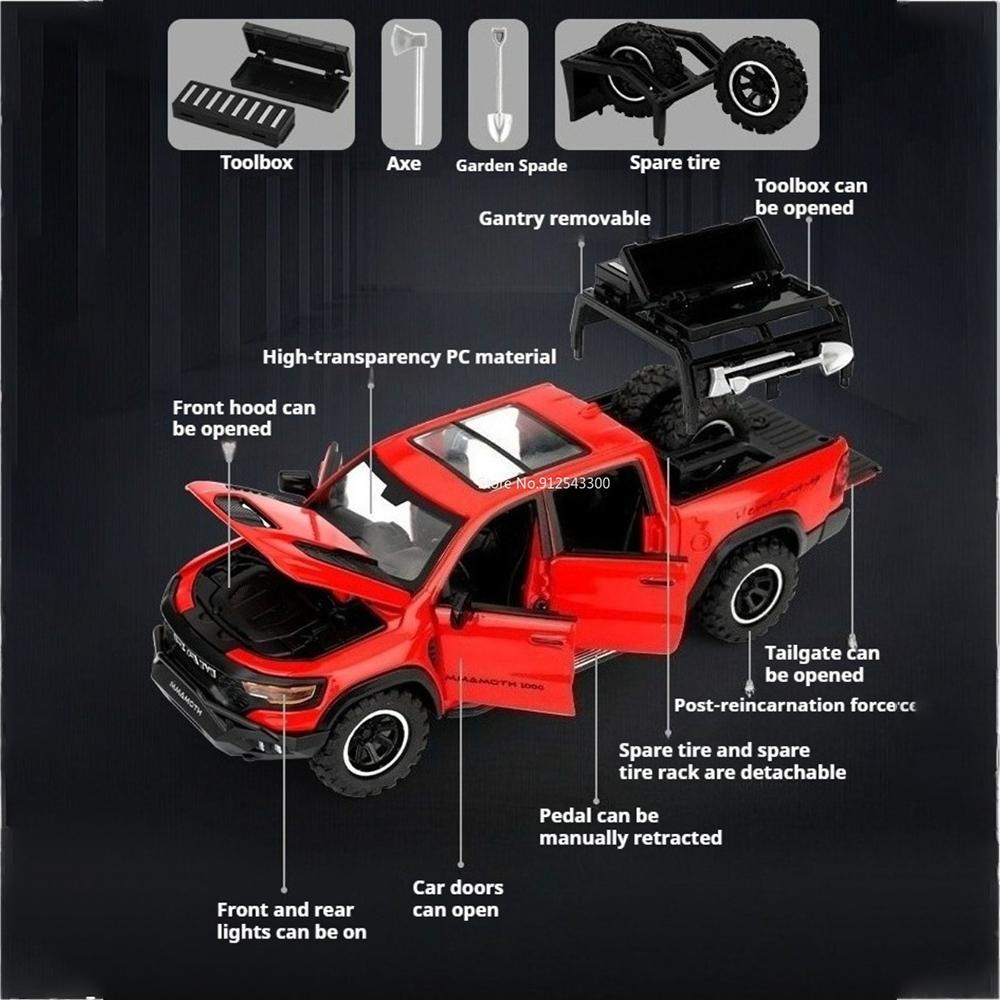 1:32 Mammoth 1000TRX 6x6 Auto Modell Spielzeug Türen Öffnen Sound Licht Fahrzeug Rückzieher Stoßdämpfer Modelle Weihnachtsgeschenke