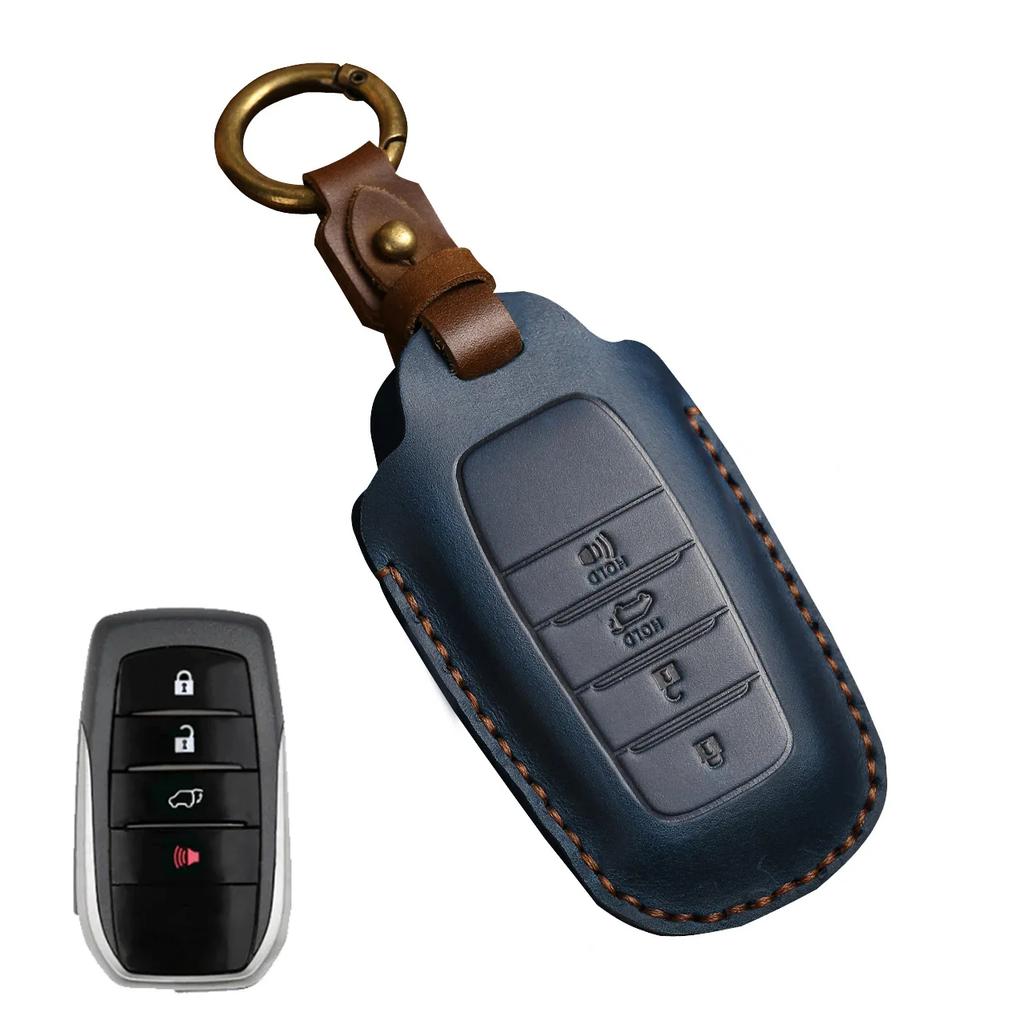 Leather 2/3/4 Button for Toyota Camry CHR Corolla RAV4 Avalon Land Cruiser Prado Prius 2017 - 2022 Car Key Cover Leather Key Fob