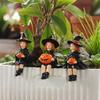 3pcs Handmade Witch Holding Pumpkin Statue Cute Witch Ornament Halloween Statue  Bookshelf