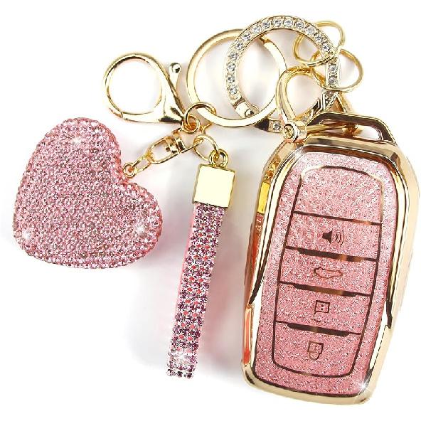 Key Fob Cover With Diamond Keychain Fit For Toyota Car Key Holder Compatible With Camry 2025, Venza -2024, RAV4 Prime, Land Cruiser, Fortuner, Grand