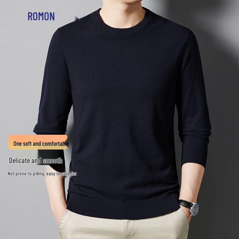 Romon Men's Autumn/Winter Round Neck Pullover Knit Sweater