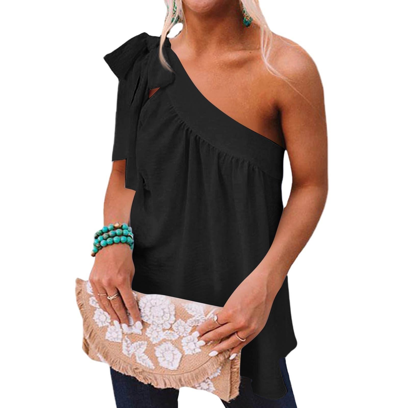 Women s Summer Fashion V-Neck Casual Sleeveless Blouse Solid Color Tops XXL чёрный