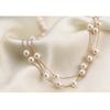 [K.L.Y] Women's Pearl Necklace, 18K RGP, Triple Strand Station Necklace and Bracelet Set, Gift for Office, White Day (Pink Gold)