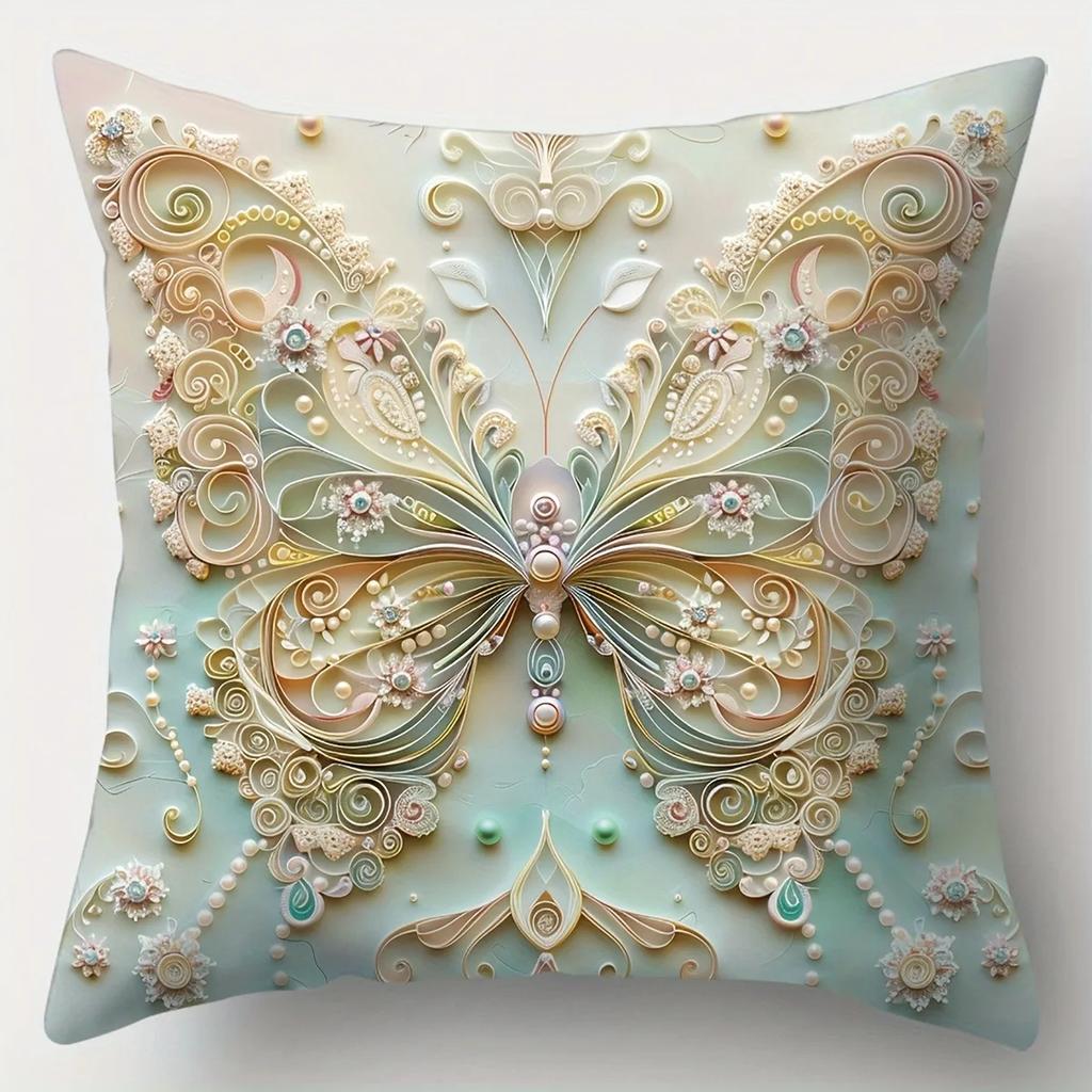 Butterfly Carving Symmetrical Pillowcase, Ultra-Soft Polyester Material Living Room Sofa Backrest Car Pillowcase Home Decoration
