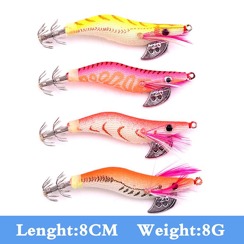 Luya Bait 9 Color 2.0# Luminous Wooden Shrimp 8Cm/8G Squid Hook Bait Knife Back Shrimp Squid Needle