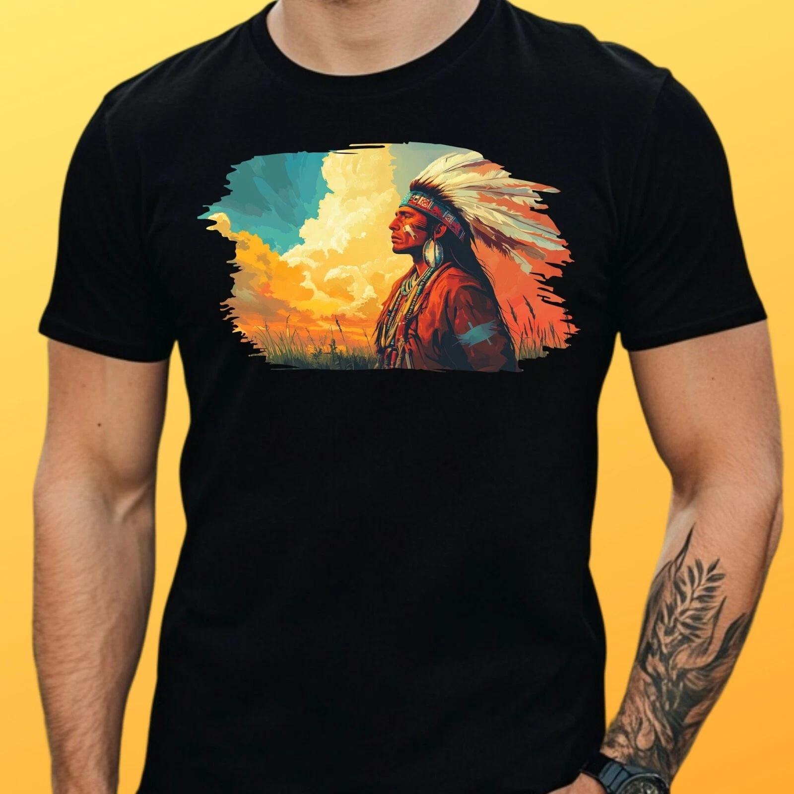 T-Shirt Herren Eingeborener Krieger Motiv Baumwolle Größe S bis 5XL XL