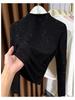 Women's Shiny Half-High Neck Slim Fit Stretchy Long Sleeve Base Layer Shirt for Autumn/Winter