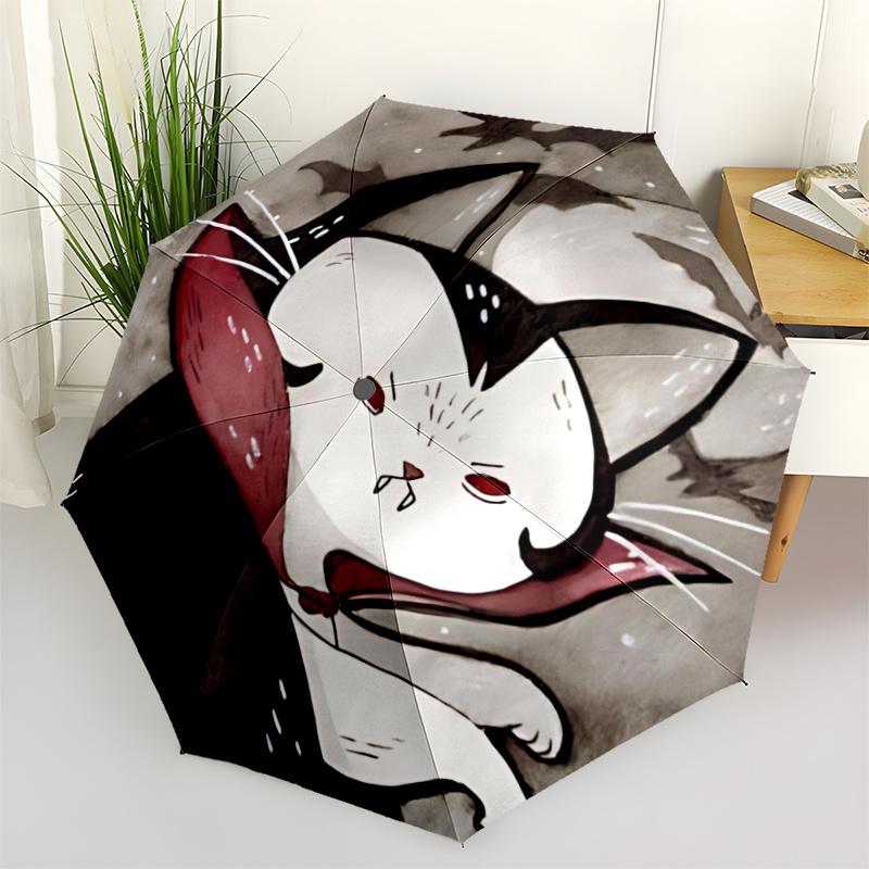 1pc Vampire Cat Gothic Kitty Automatic Open/close Umbrella, 8-Rib sturdy structure, Portable Travel Umbrella, Parties, Everyday Use, 44