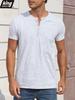 Men's Cotton T-shirt Fashion Button Design Breathable Solid Color Short-sleeved Henley Neck Tops Slim Fit Cozy Male Casual Tees