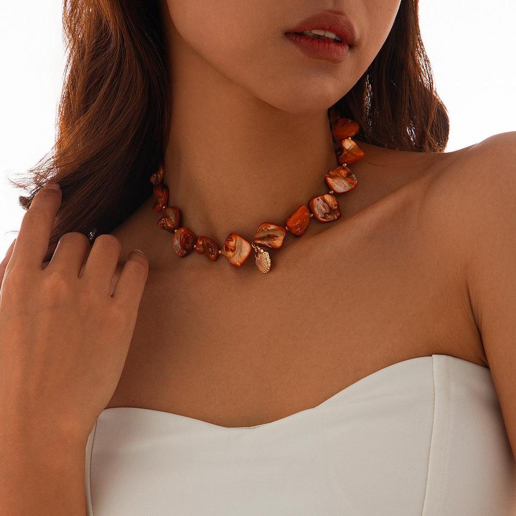 2026 European Cross-Border Starfish & Shell Alloy Necklace - Retro Summer Mermaid Design
