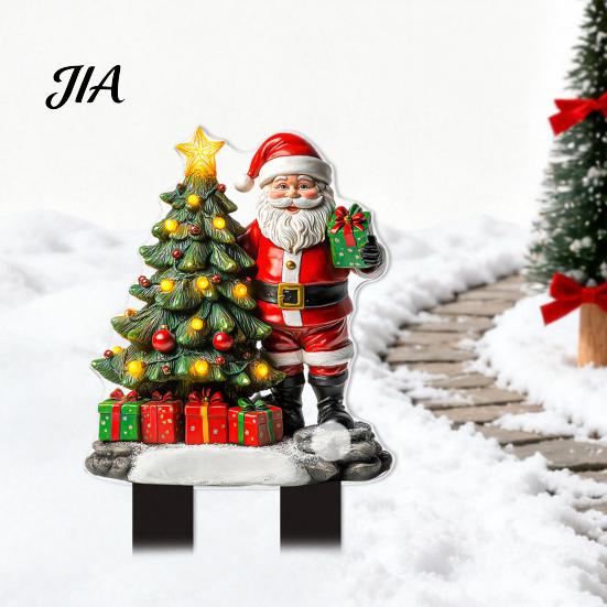 Durable Acrylic Yard Signs Santa Claus Garden Stake, Christmas Snowman Sign, 2D Decorations Flat Snowy Cottage Ornament for Lawn Pathway Holiday
