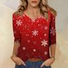 Women's T Shirt CHristmas Print 3/4 Sleeve Daily Weekend Fashion Basic V- Neck Regular Top