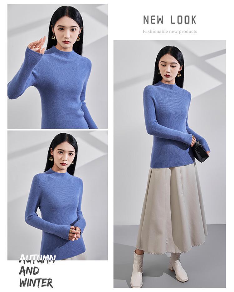 Women's Striped Cashmere Knit Sweater: 2025 Autumn/Winter, Soft & Fluffy, Elegant Slim-Fit Half-High Neck Base Layer.