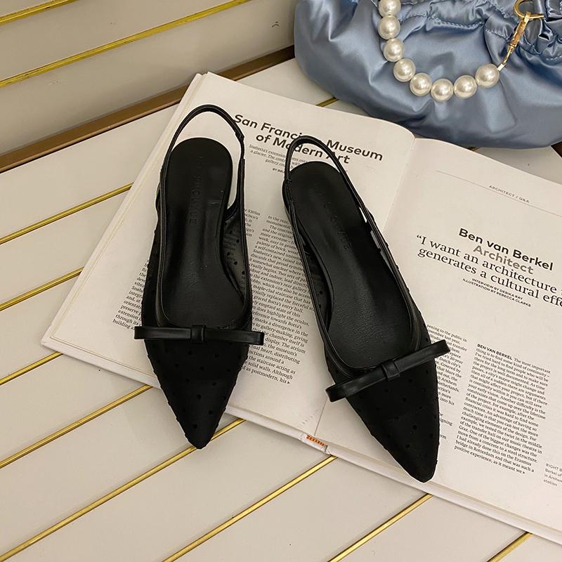 

Summer Butterfly Knot Women Sandals Fashion Mesh Pointed Toe Slip on Shoes Ladies Elegant Party Dress Flats Sandalias 39 чорний