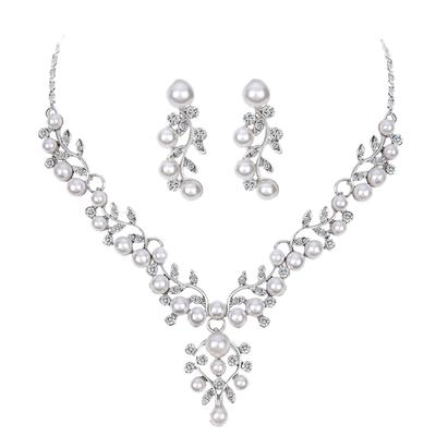 Imitation Pearl Short Necklace Earrings Jewelry Set Prom Party Accessory