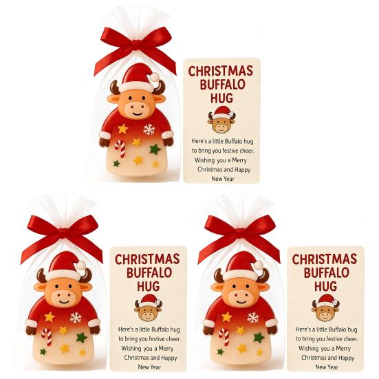 Christmas Pocket Hug Gift Mini Buffalo Pocket Hug Token with Heartwarming Cards Emotional Support Gifts for Friends Family