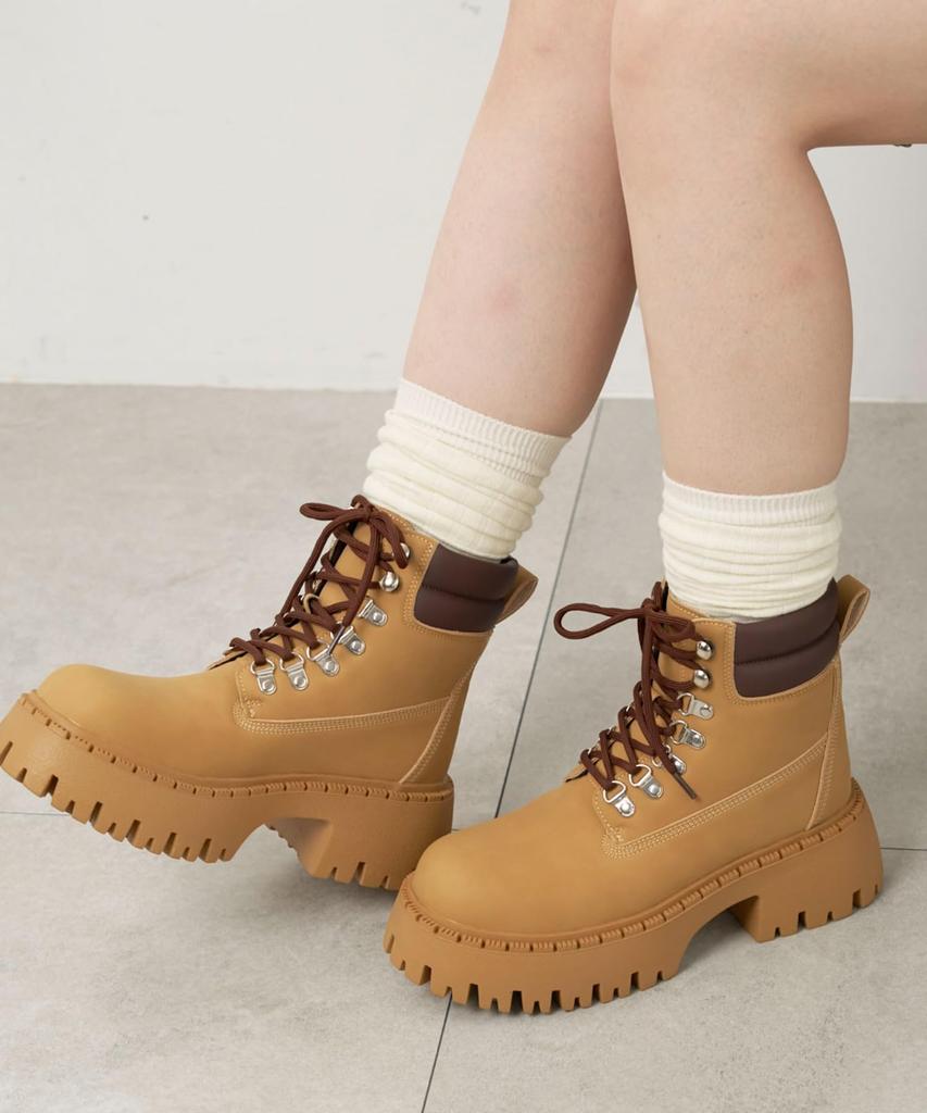 WEGO Platform Trekking Platform Korean Size Camel Women's Boots, Boots, Shoes, Style, Girly, Casual, Gift, Spring, Autumn, Winter, L,