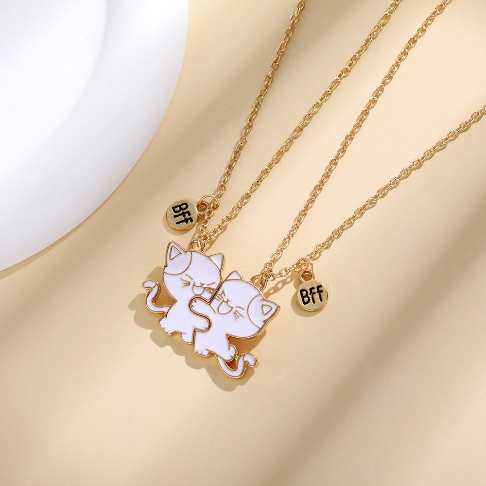 Set da 2 Pezzi Ciondolo BFF Gatti Abbraccio Design Migliori Amici Collana Magnetica Gioielli Amicizia Ragazze Regalo