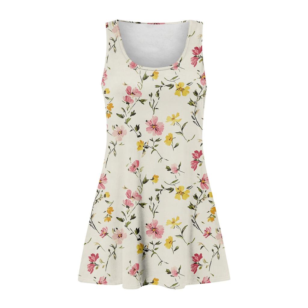 Women's Summer Floral High Waist Bohemian Dress Casual Hawaiian Flowing V Neck Holiday Dress