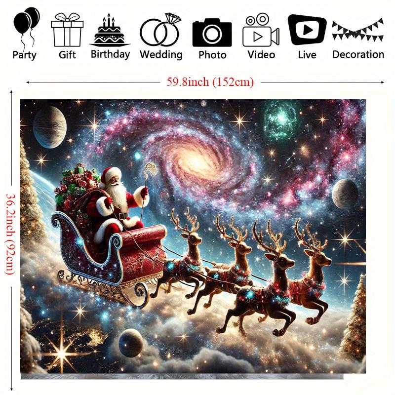 1 Stück Festliches Weihnachtlicher Sternenhimmel Wandteppich mit Weihnachtsmann & Rentierschlitten Szene - Vielseitige Polyester Wanddekoration für Wohnzimmer,