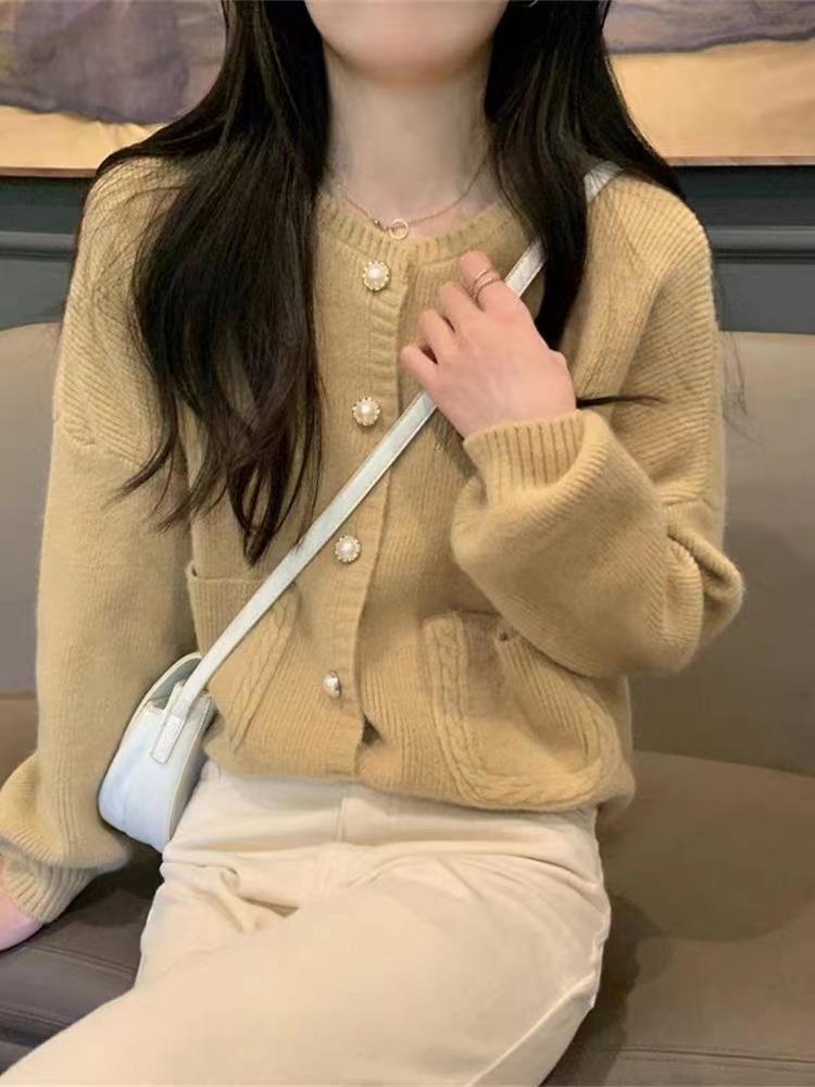 

Осень и зима новый ленивый ветер свободный кардиган с длинным рукавом вязаный женский с круглым вырезом мягкий восковой свитер куртка топ One Size