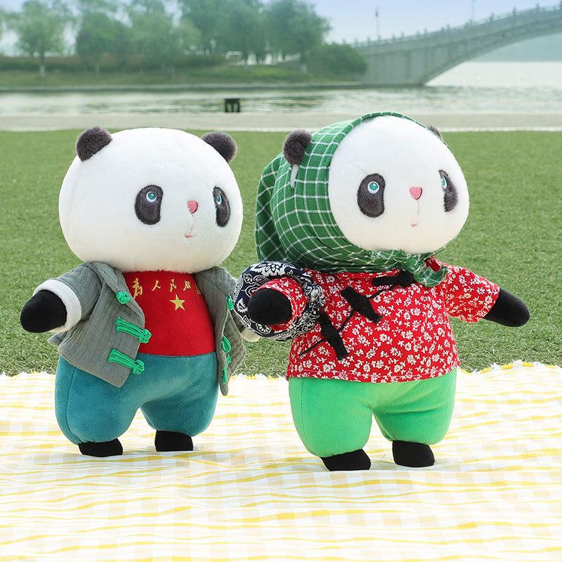 Panda plush toy cute doll rag doll national treasure giant panda folk style couple doll pair
