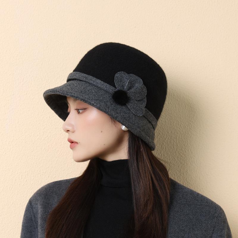 Autumn and Winter Mother Hat Ladies Fleece Thickened Warm Bucket Hat Elegant Knitted Basin Hat