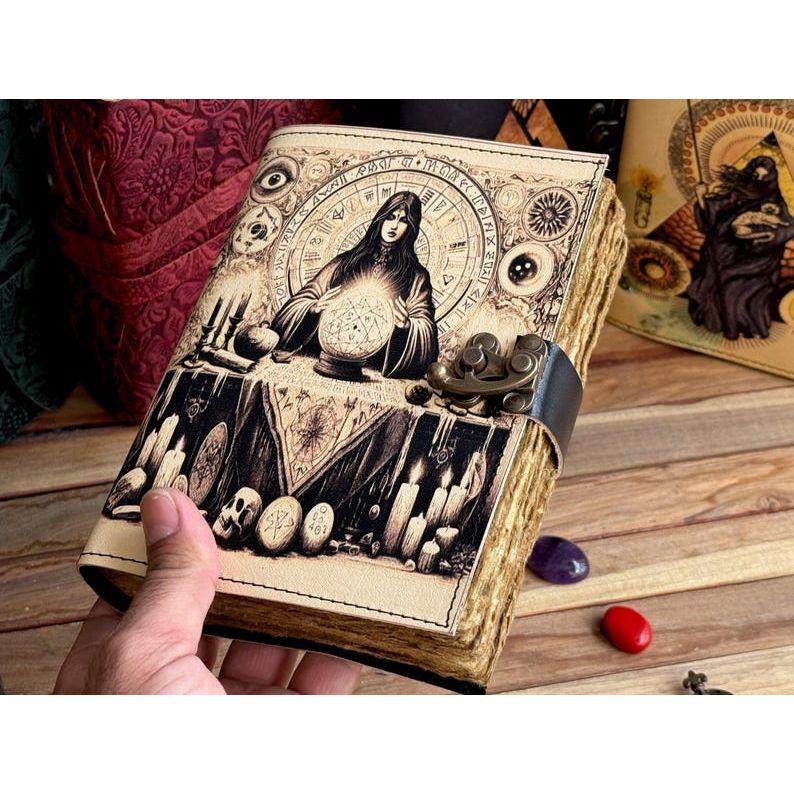 Handmade leather journal Blank Spell grimoire notebook third eye journal Antique Wiccan witch Notebook traveling sketchbook