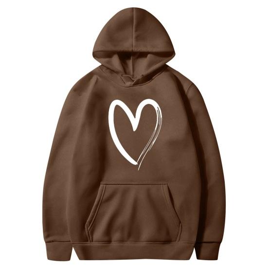 Women's Heart Print Hoodies Fall Long Sleeve Drawstring Pullover Top Oversized Fleece Lined Sweatshirt with Pocket