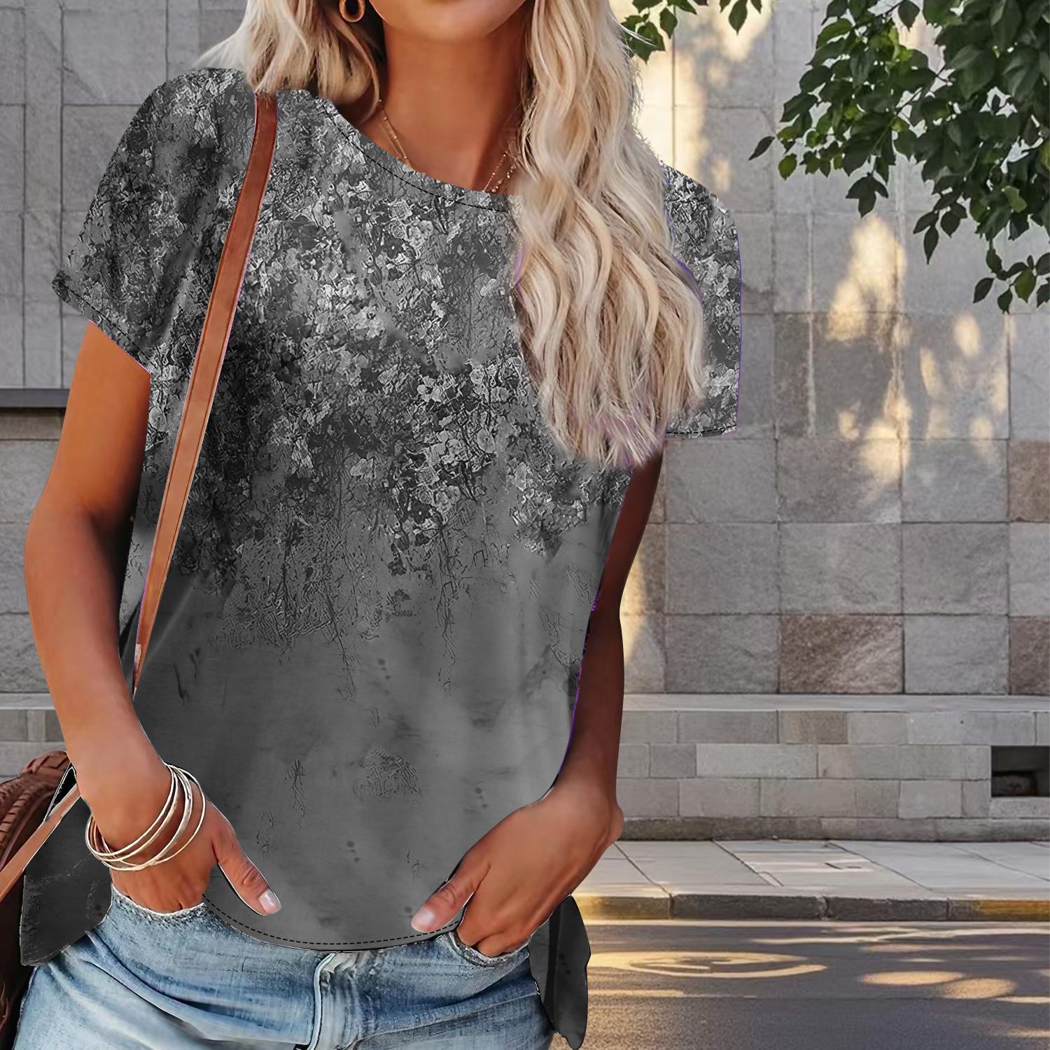 

Женская летняя футболка с принтом масляной живописи в стиле ретро, футболки с коротким рукавом, повседневные топы с принтом 3XL чёрный