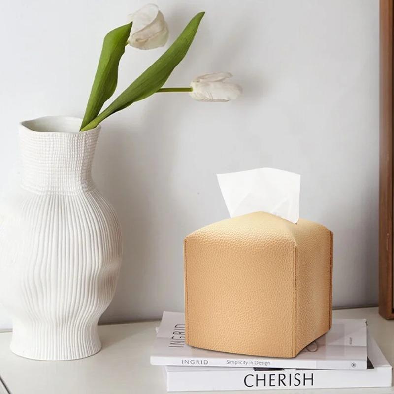 Decorative Square Tissue Box PU Leather Tissue Holder Facial Paper Organizer for Bathroom Modern Tissue Box Holder Kitchen