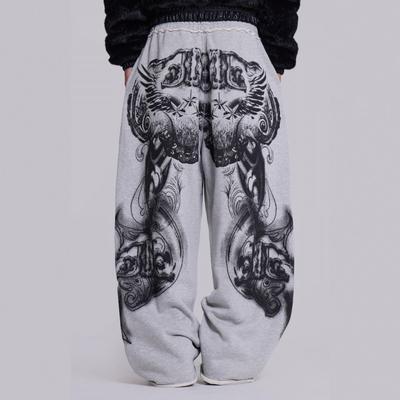 Y2K Streetwear Wide Leg Trousers With Graphic Print Loose Fit Mid-Rise Straight Pants Men Women