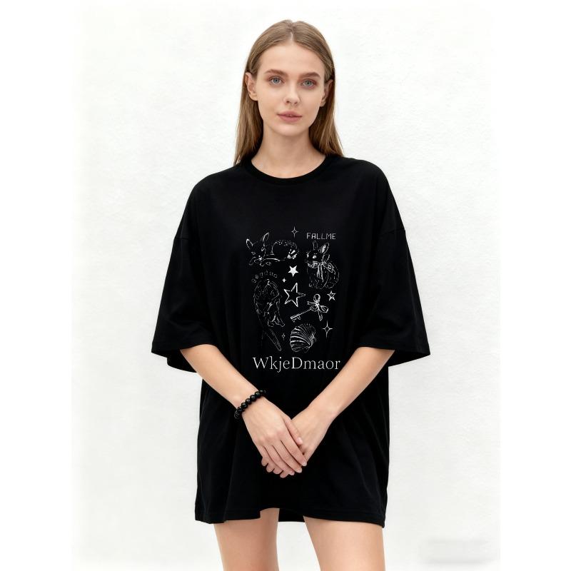 Oversized T Shirt Black Fall Me Love Witchy Magic Stars And Moon Print WkjeDmaor Graphic Tee For Casual Wear Street Style Fashion