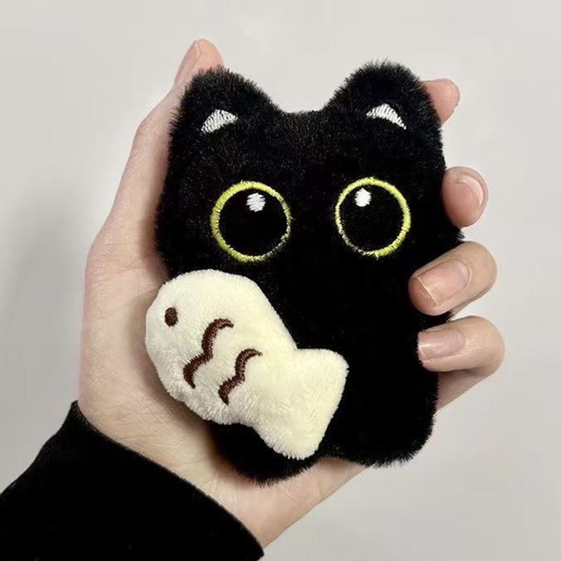 Cute Cartoon Black Cat Keychain Bag Pendant Backpack Hanging Ornaments Lovely Cat Doll With Camera Animal Car Keyring Kids Gift