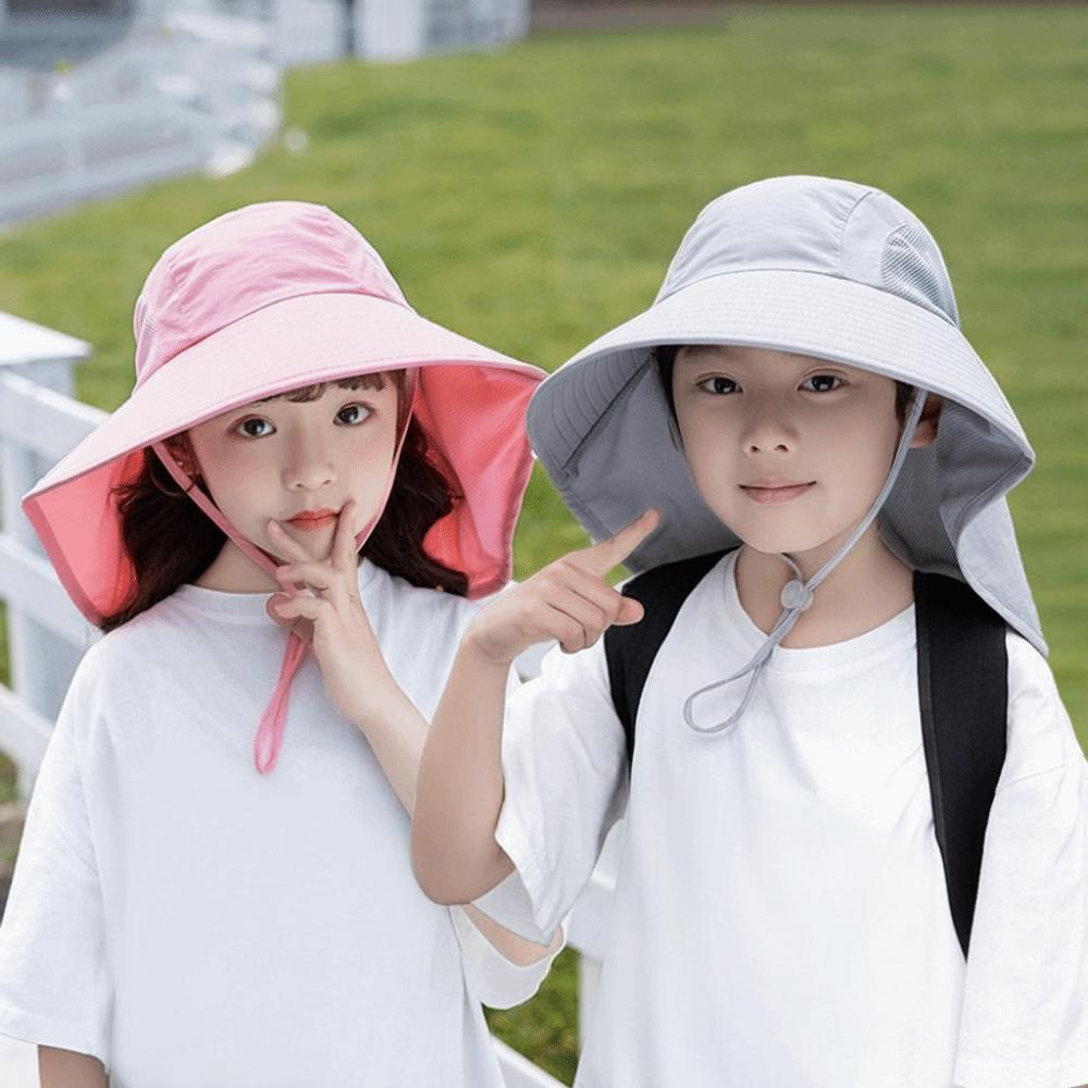 Wide Brim Children Bucket Hat Solid Color Summer Sun Hat Foldable Sunscreen Cap  Baby