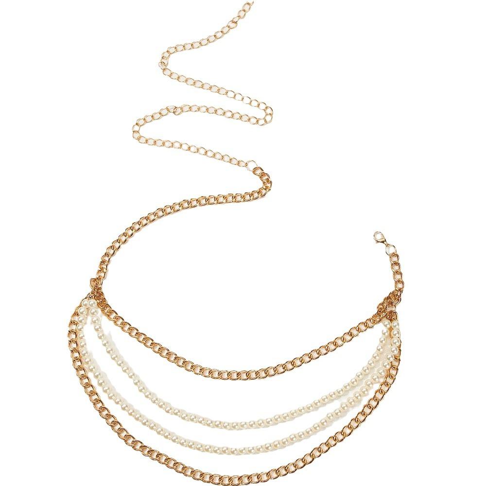 New European and American Jewelry Accessories Pearl Metal Handmade Waist Chain Chain